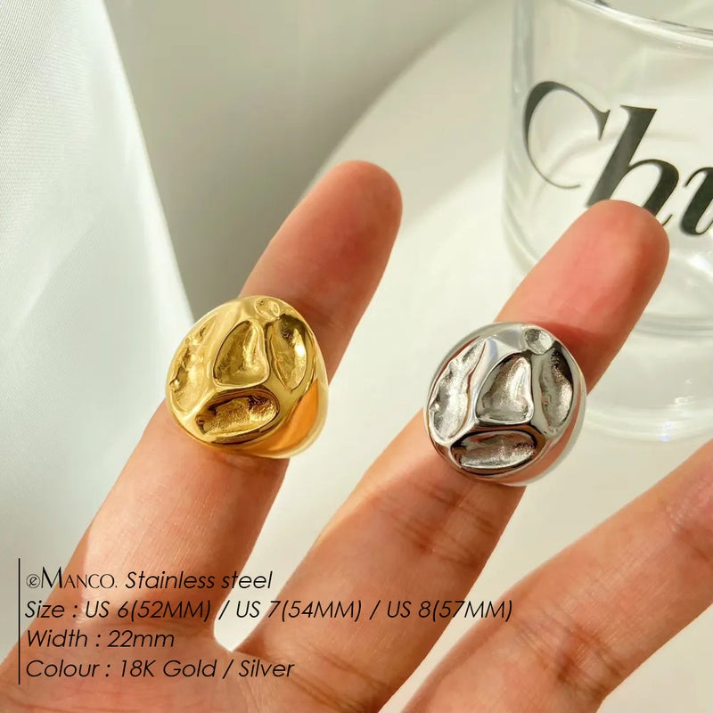 Emanco Japanese And Korean Ins Internet Celebrity Titanium Steel 18K Gold-Plated Stainless Steel Lava Concave Ring Jewelry - Image 3